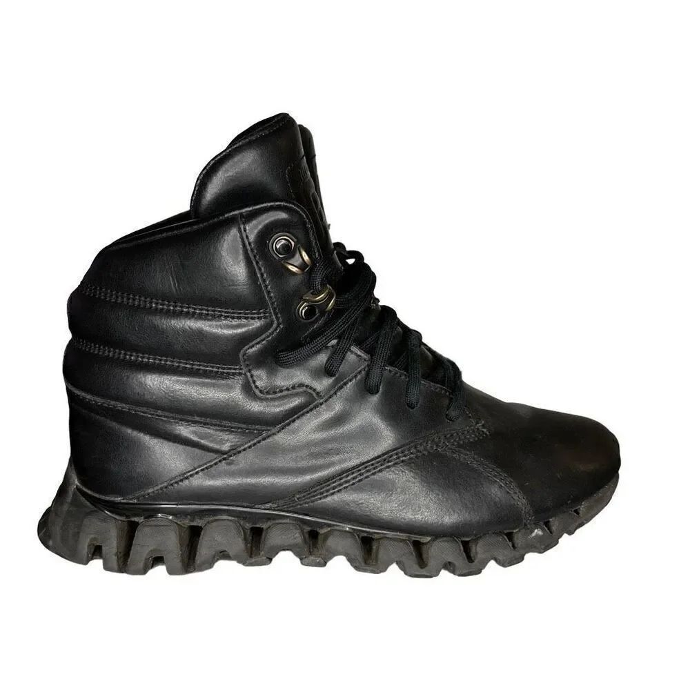 Reebok Zig Tech High Top Black Leather Sneaker Size 5.5